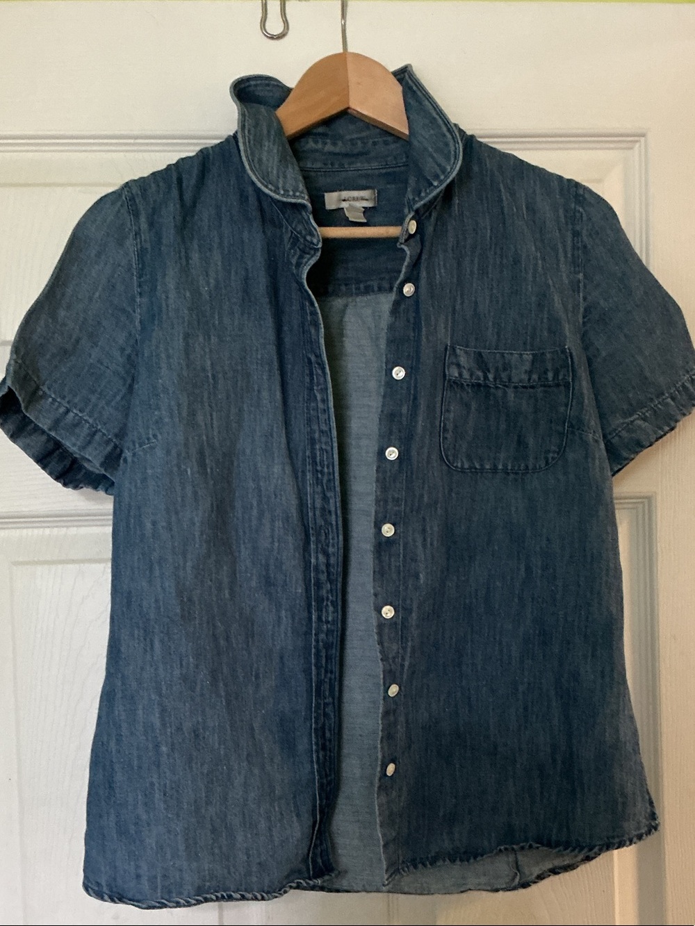 J. Crew Denim & Linen distressed Short-Sleeve Button-Down Shirt in Blue